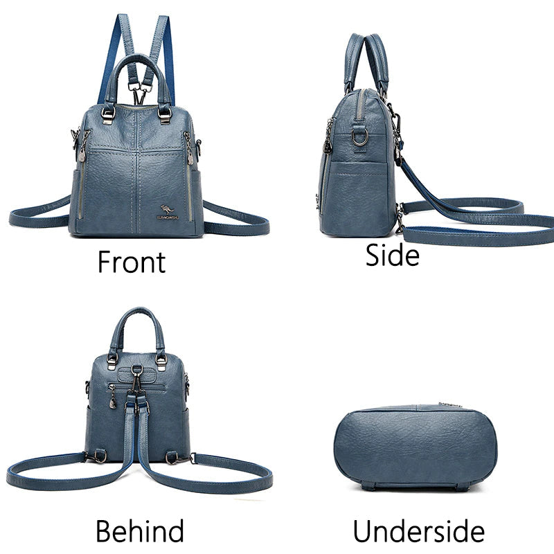 Multifunction Women Shoulder Bag Travel Backpack-Backpacks-Black-Free Shipping Leatheretro