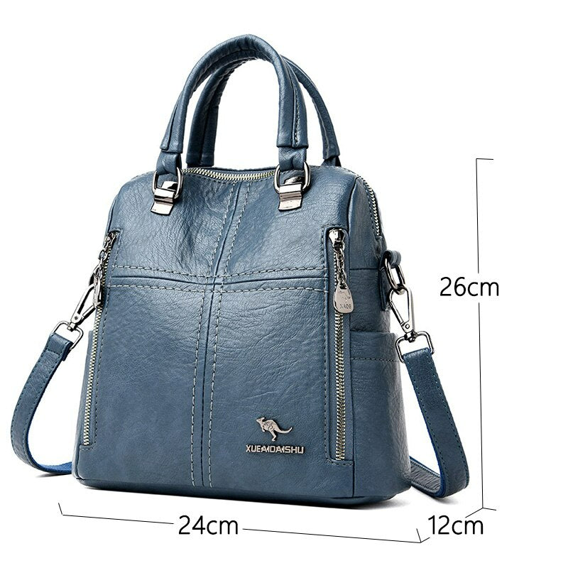 Multifunction Women Shoulder Bag Travel Backpack-Backpacks-Black-Free Shipping Leatheretro