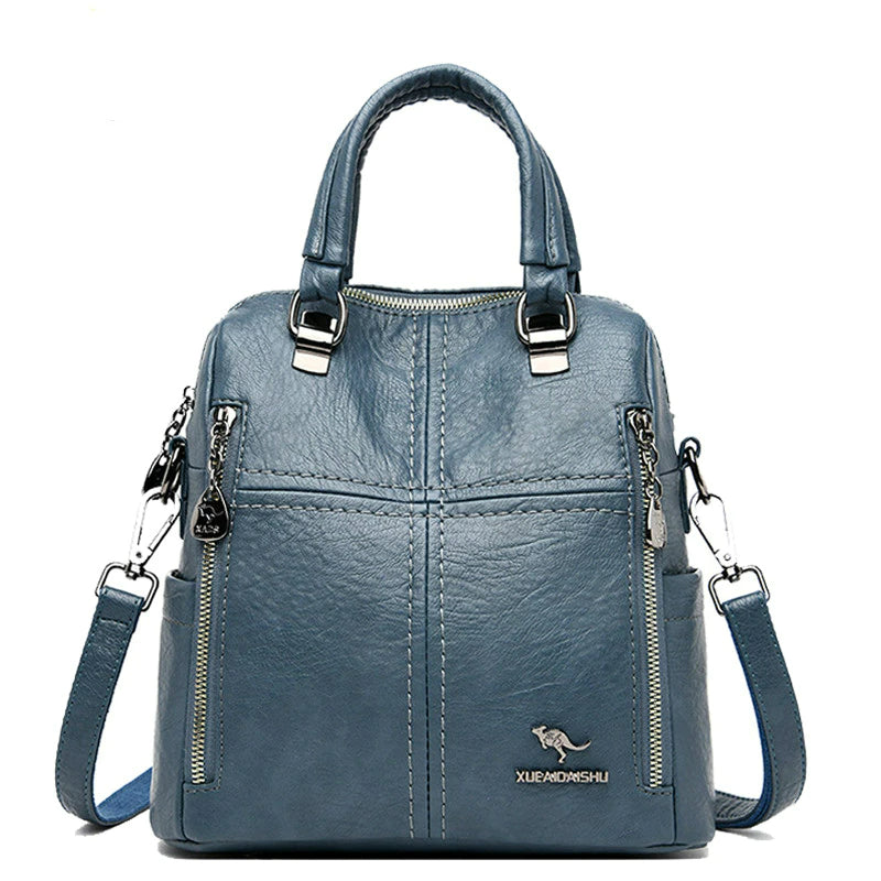 Multifunction Women Shoulder Bag Travel Backpack-Backpacks-Black-Free Shipping Leatheretro