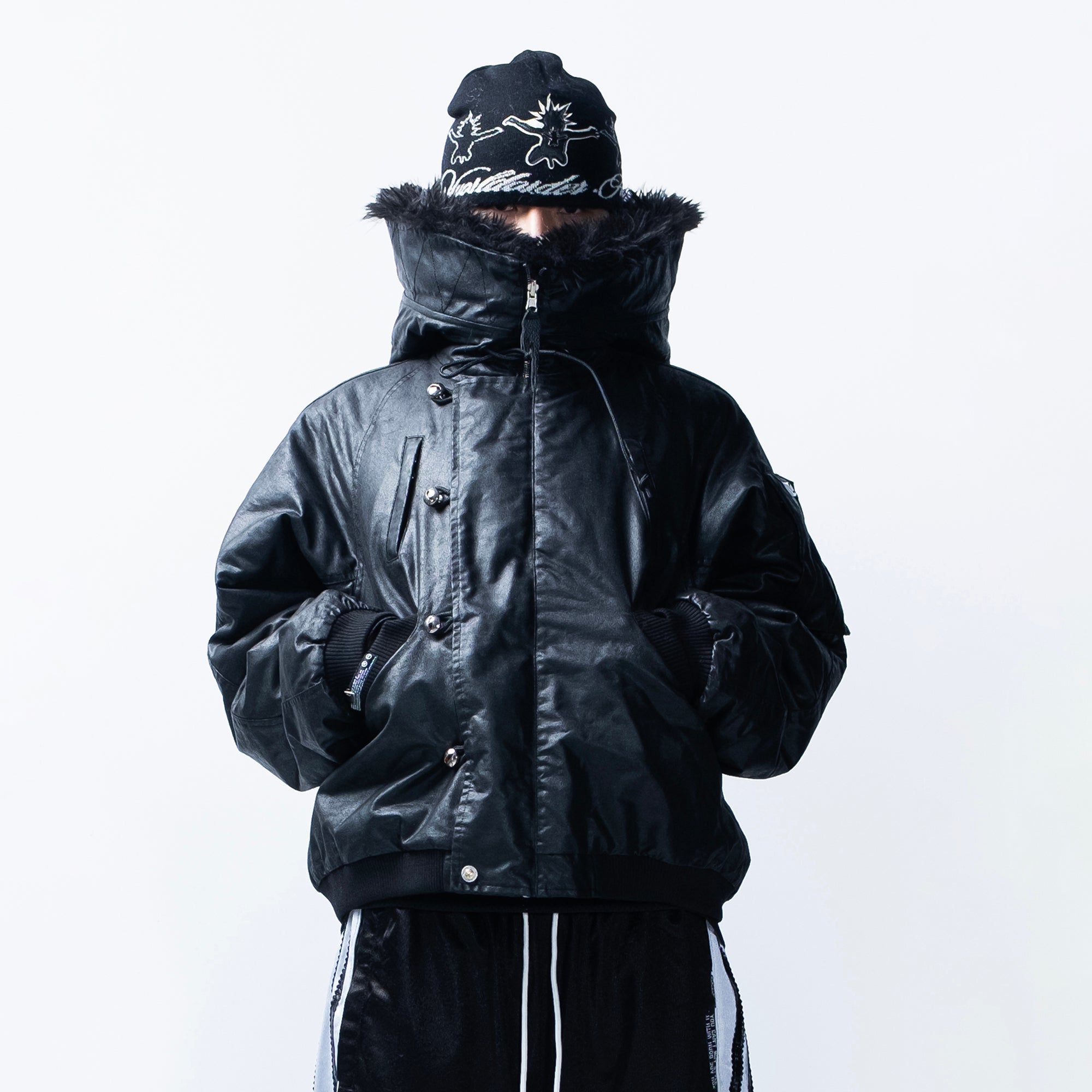 FVVO Faux Fur Liner Hooded Bomber Jacket