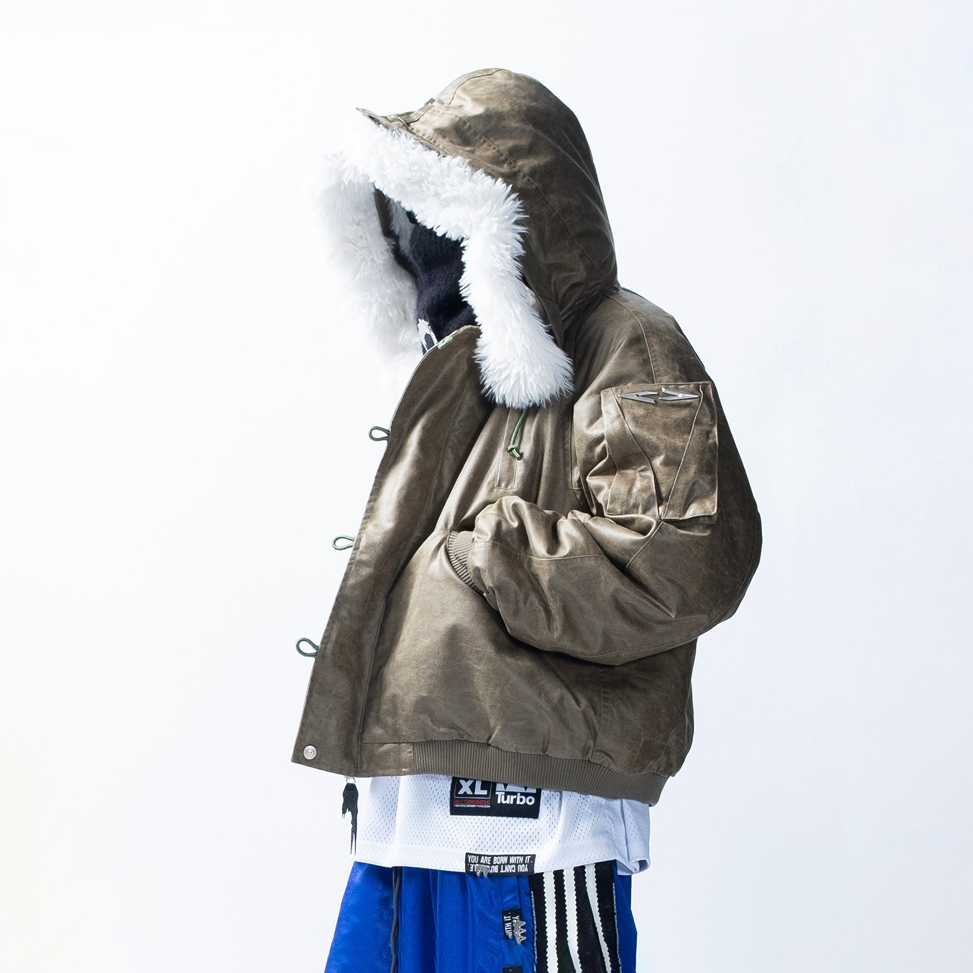 FVVO Faux Fur Liner Hooded Bomber Jacket