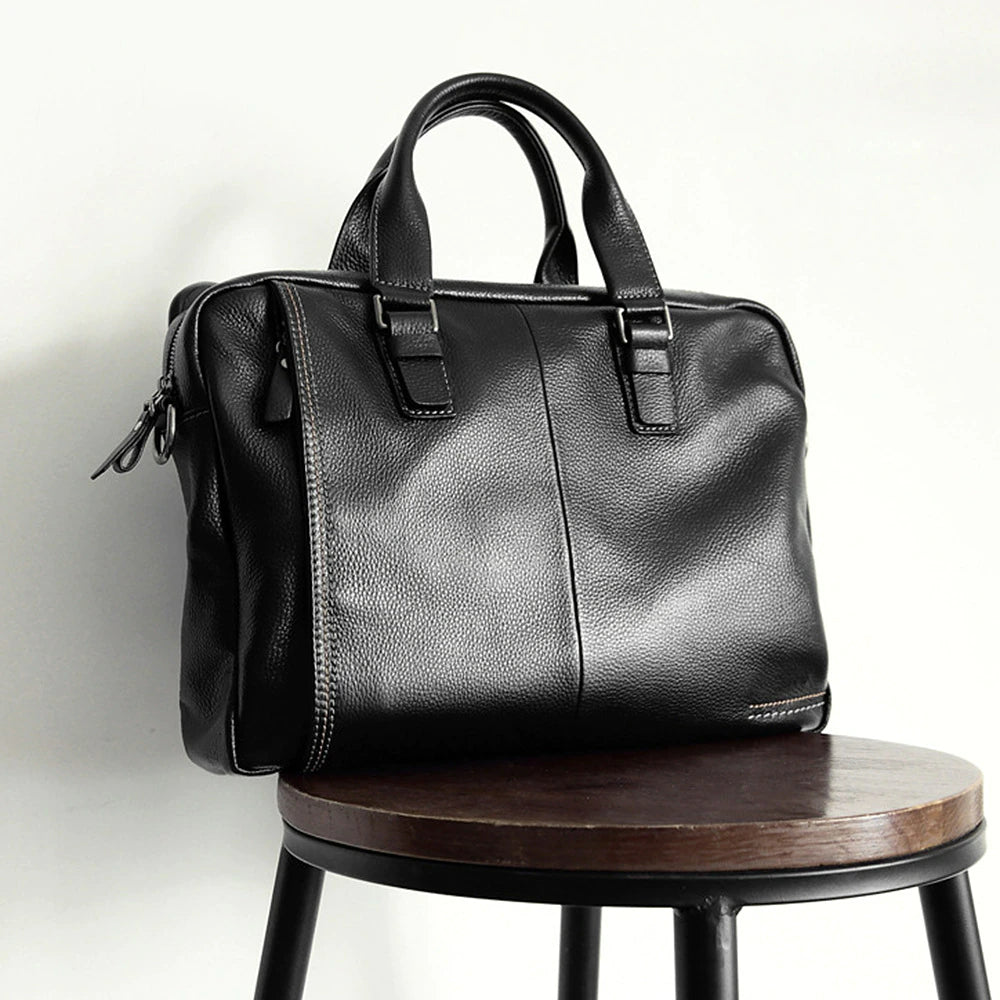 Natural Genuine Leather Men's Briefcase-Briefcase-Black-Free Shipping Leatheretro