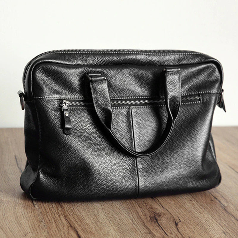Natural Genuine Leather Men's Briefcase-Briefcase-Black-Free Shipping Leatheretro