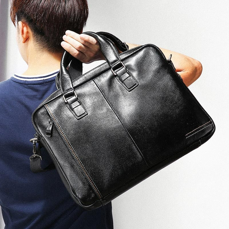 Natural Genuine Leather Men's Briefcase-Briefcase-Black-Free Shipping Leatheretro