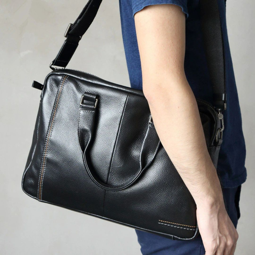 Natural Genuine Leather Men's Briefcase-Briefcase-Black-Free Shipping Leatheretro