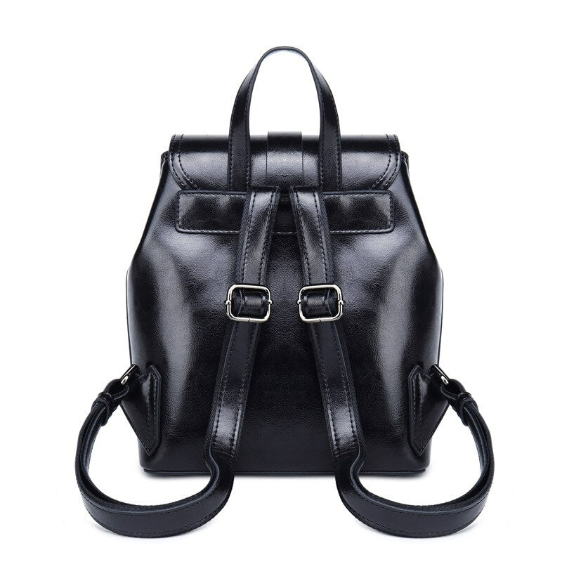 New Oil Wax Cowhide Women Rucksack-Backpacks-Black-Free Shipping Leatheretro