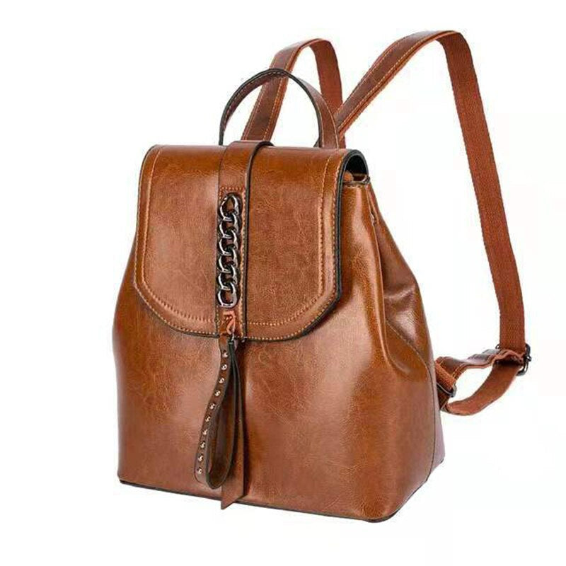 New Oil Wax Cowhide Women Rucksack-Backpacks-Brown-Free Shipping Leatheretro