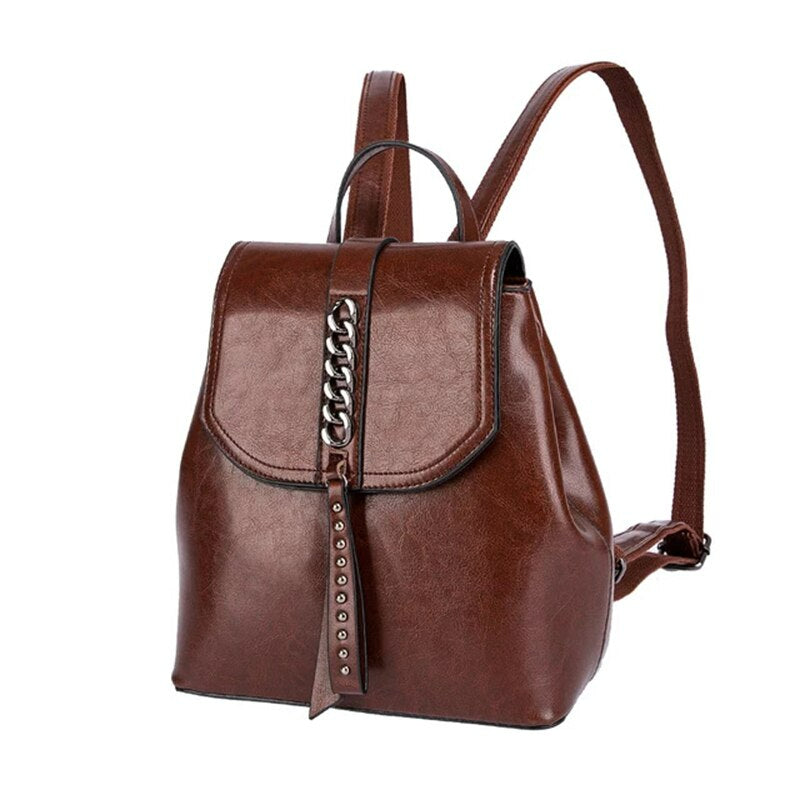 New Oil Wax Cowhide Women Rucksack-Backpacks-Coffee-Free Shipping Leatheretro