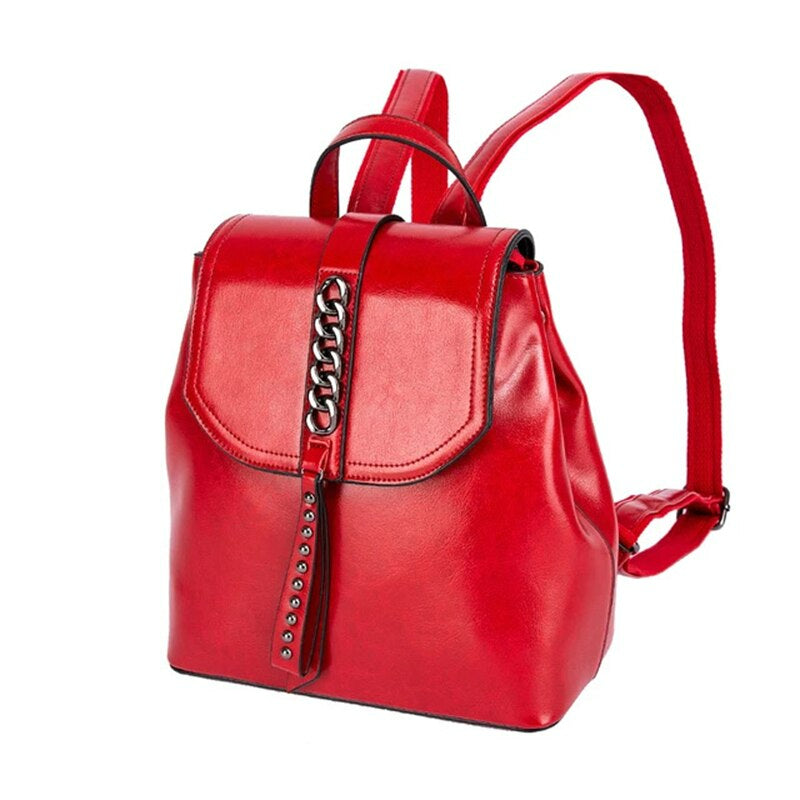 New Oil Wax Cowhide Women Rucksack-Backpacks-Red-Free Shipping Leatheretro