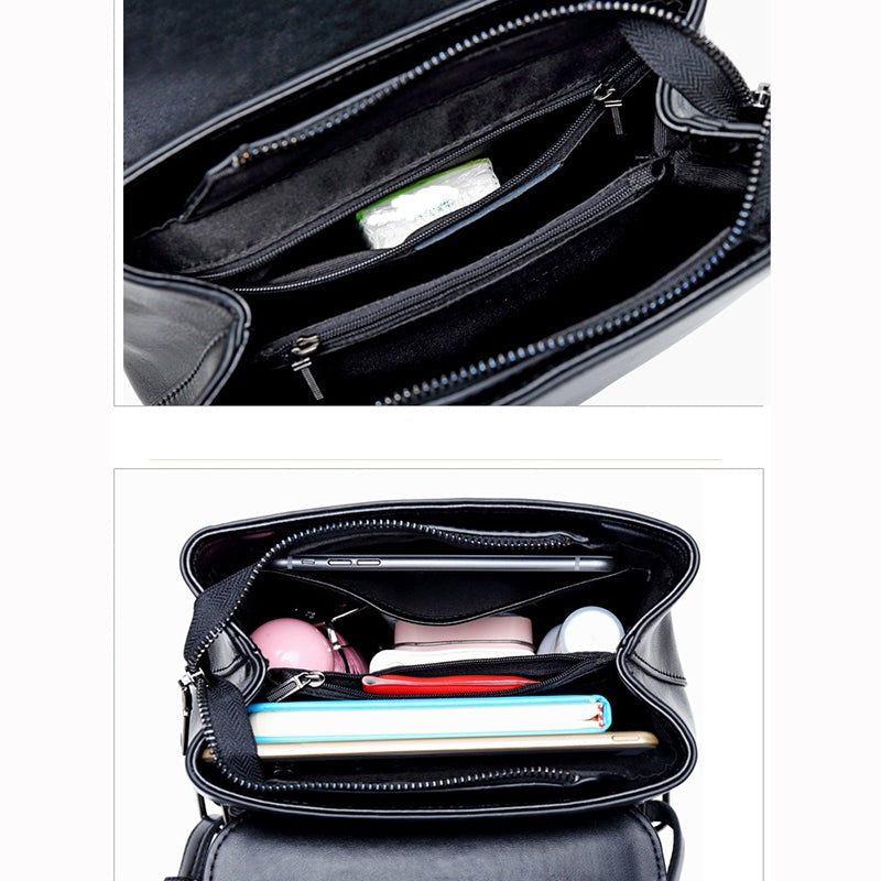 New Oil Wax Cowhide Women Rucksack-Backpacks-Black-Free Shipping Leatheretro