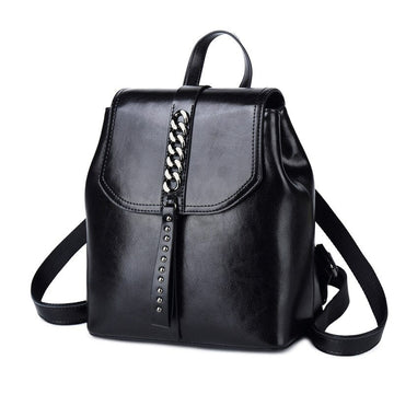 New Oil Wax Cowhide Women Rucksack-Backpacks-Black-Free Shipping Leatheretro