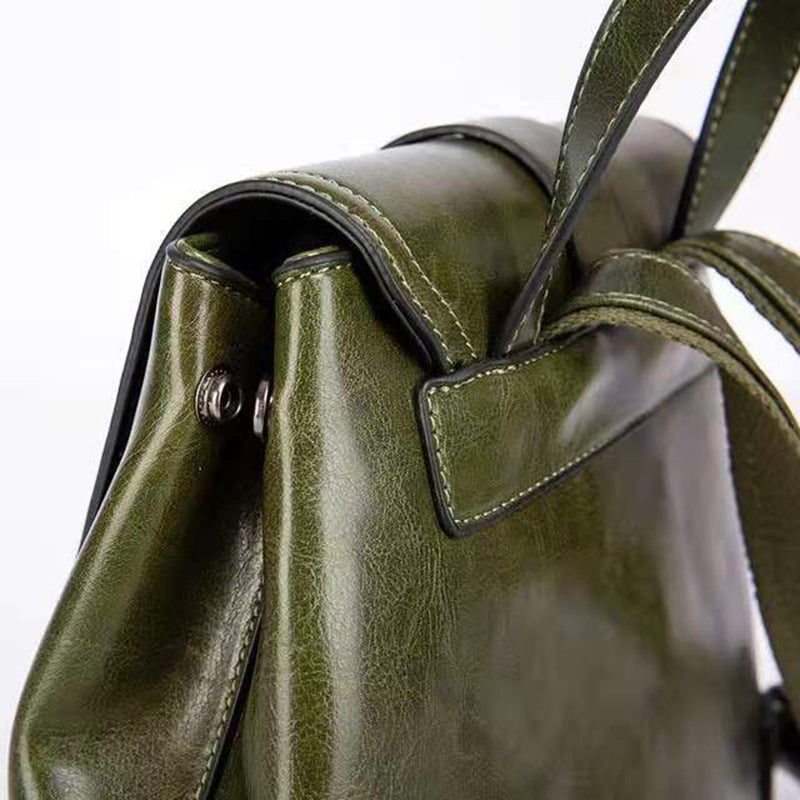 New Oil Wax Cowhide Women Rucksack-Backpacks-Black-Free Shipping Leatheretro