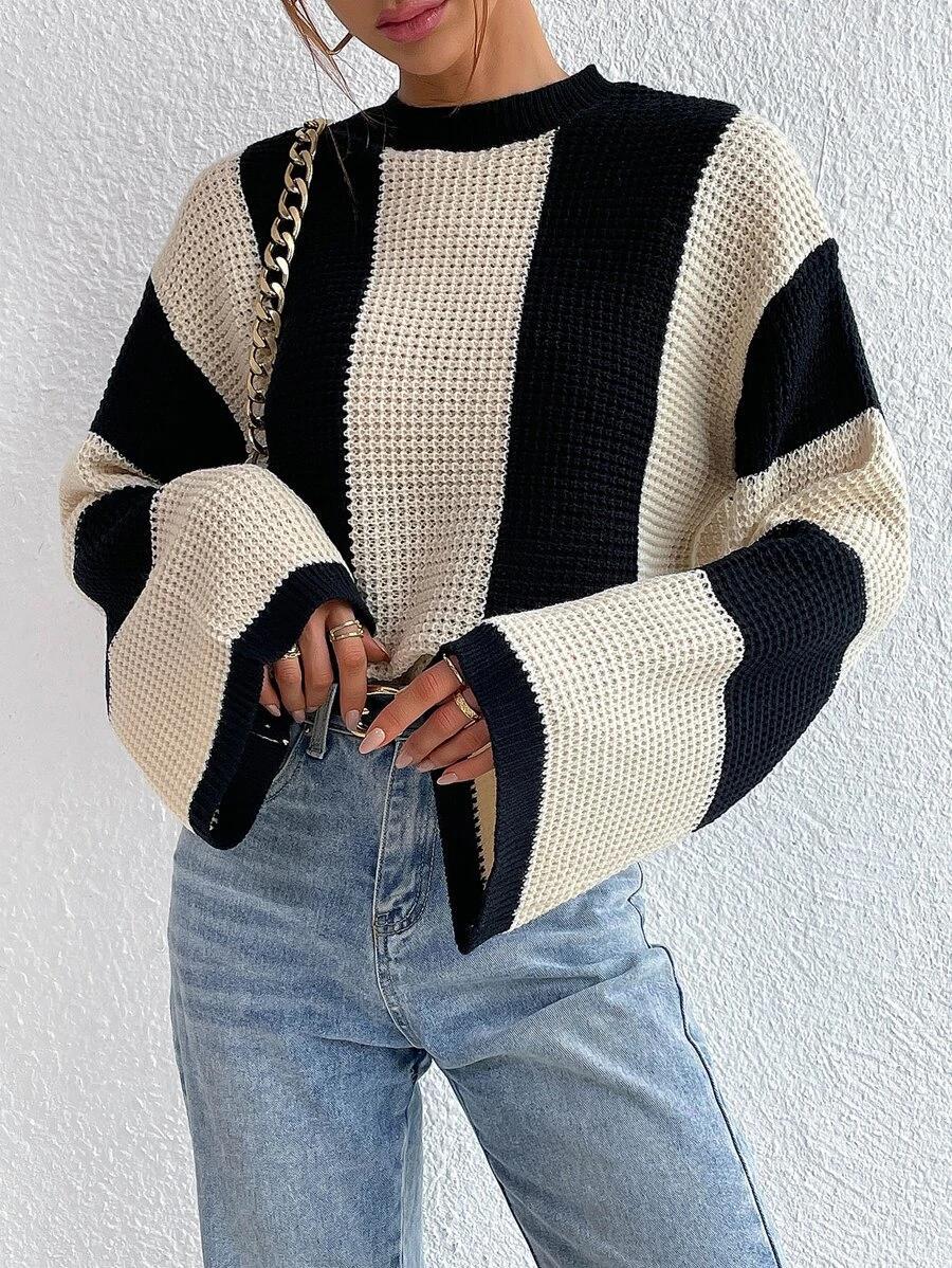 Designed Striped Knitted Sweaters-Sweater&Hoodies-Apricot-S-Free Shipping Leatheretro