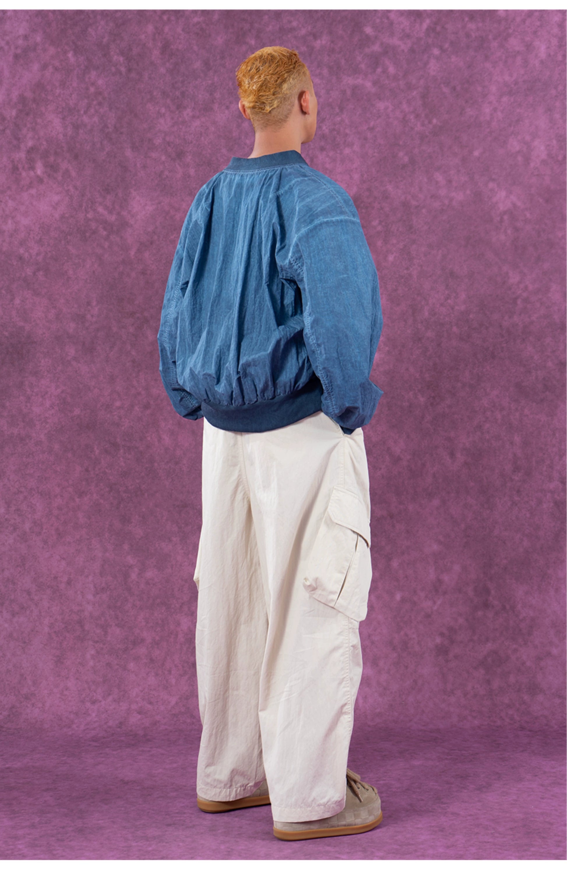 CLP Vintage Distressed Baseball Jacket for Men-Blue-M-Free Shipping Leatheretro