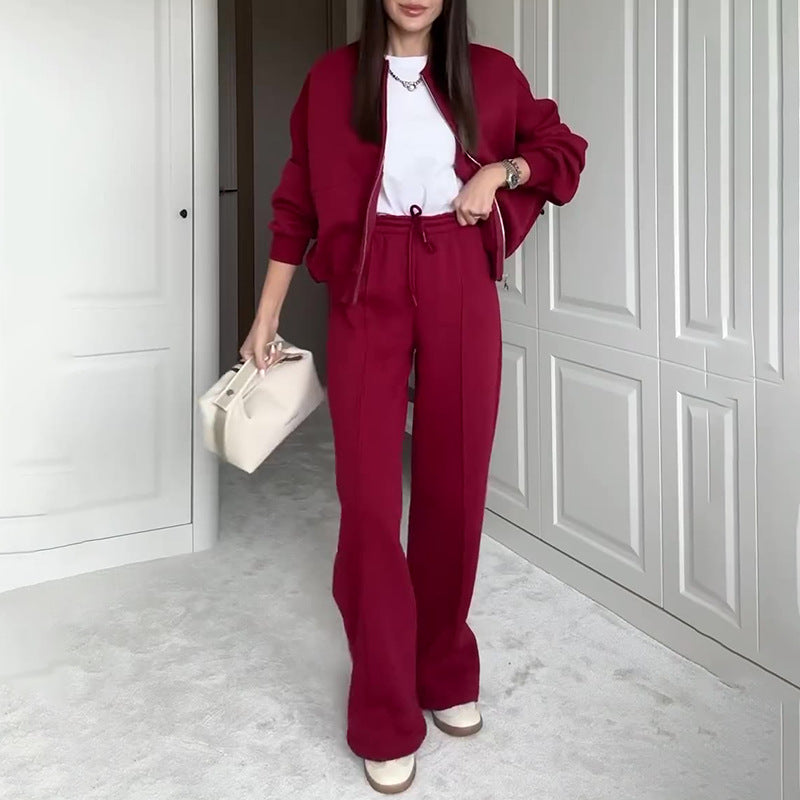 Fashion Women Spring Hoodies and Pants-suits-Wine Red-S-Free Shipping Leatheretro