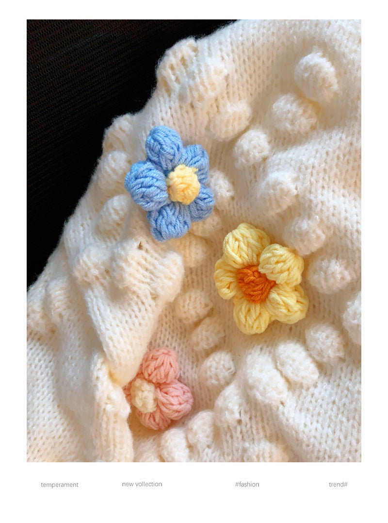 3d Designed Handmade Knitted Flower Cardigans-Shirts & Tops-Ivory-One Size-Free Shipping Leatheretro