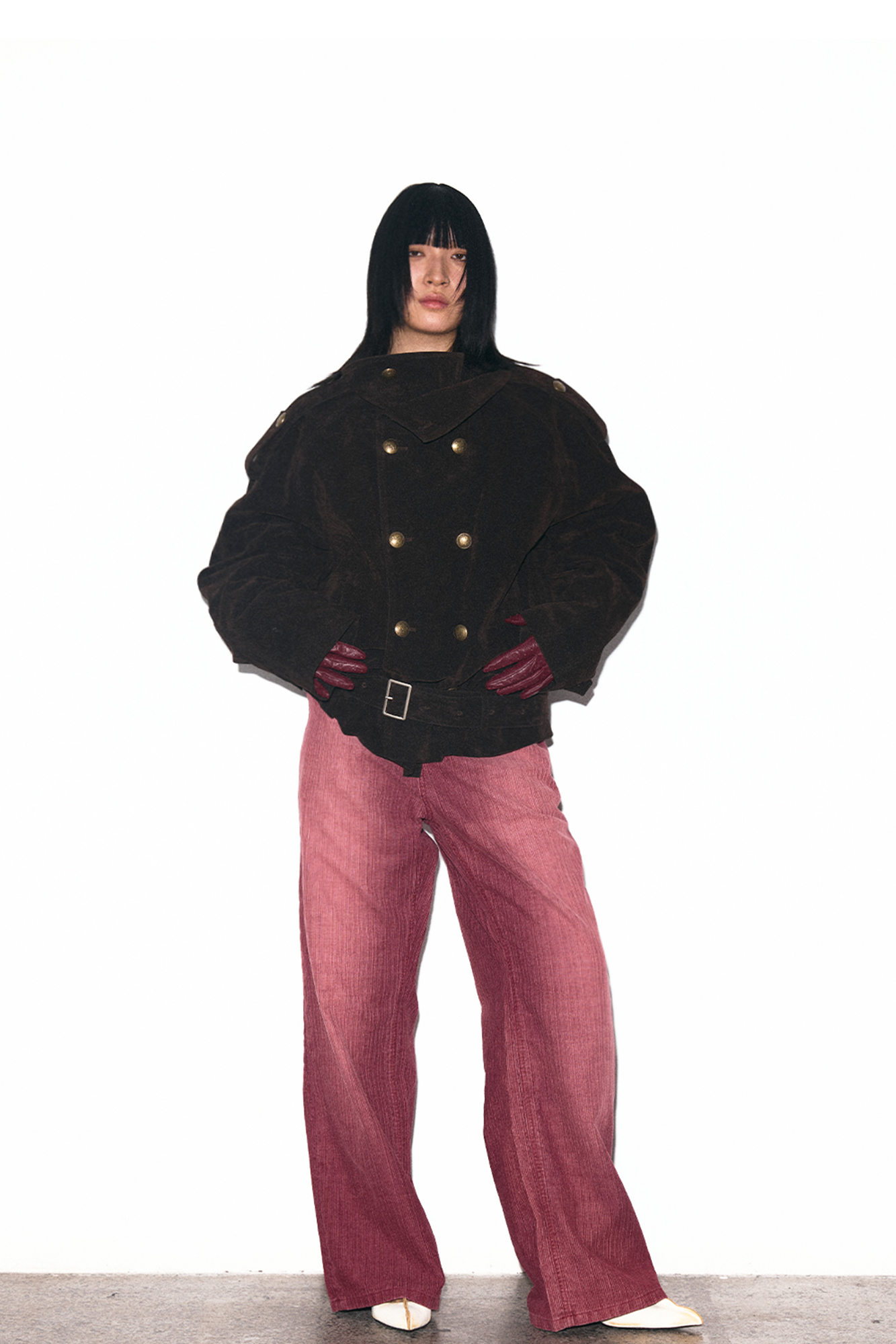 TRECLUB Velvet Double-Breasted Short Trench Jacket-Jacket-S (Preorder)-Free Shipping Leatheretro