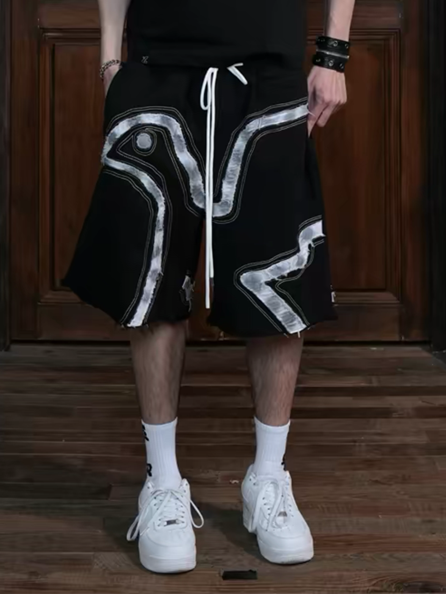 VINKID Dove Patch Drawstring Shorts-Shorts-S / 13-20"-Free Shipping Leatheretro