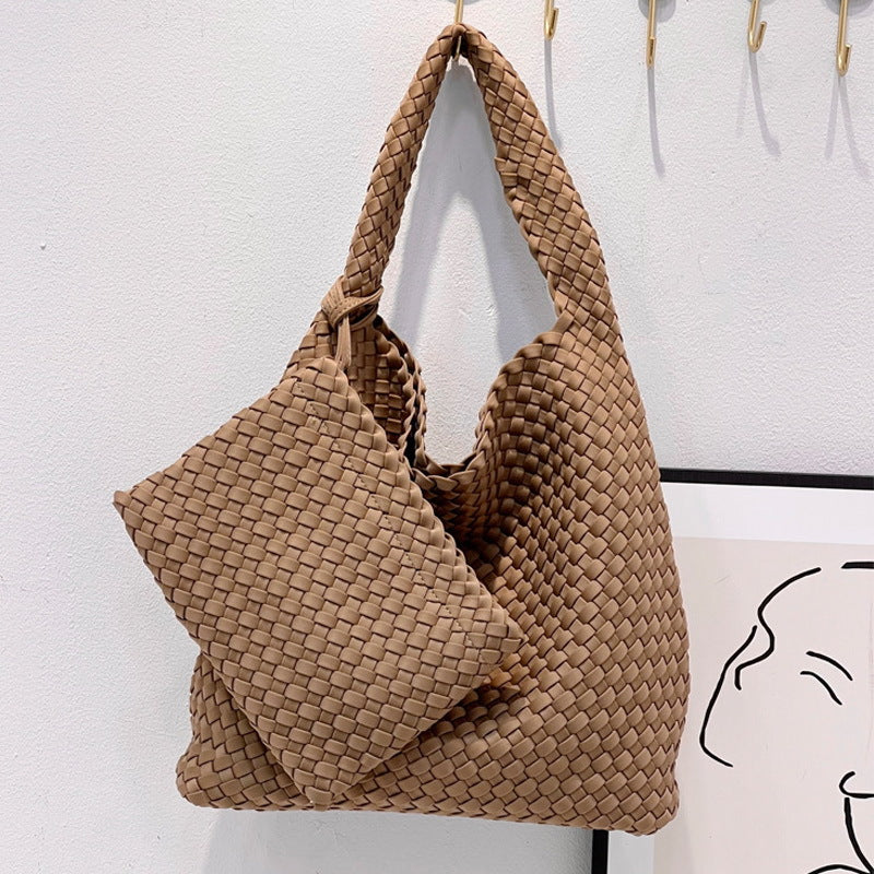 Handwoven Nylon Tote Bag for Women-Black + woven change purse-Free Shipping Leatheretro