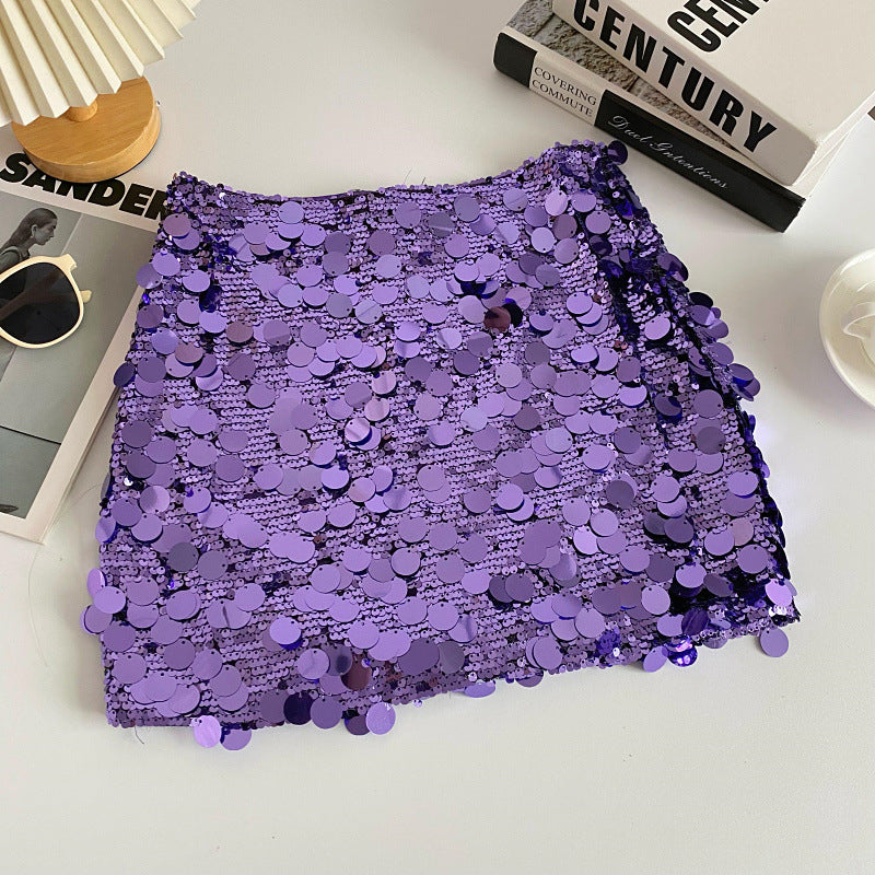 Sexy Sequined Summer A Line Mini Skirts-Skirts-Purple-S-Free Shipping Leatheretro