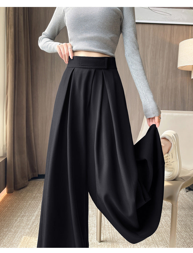 Casual High Waist Loose Wide Legs Straight Pants-Pants-Black-S-Free Shipping Leatheretro