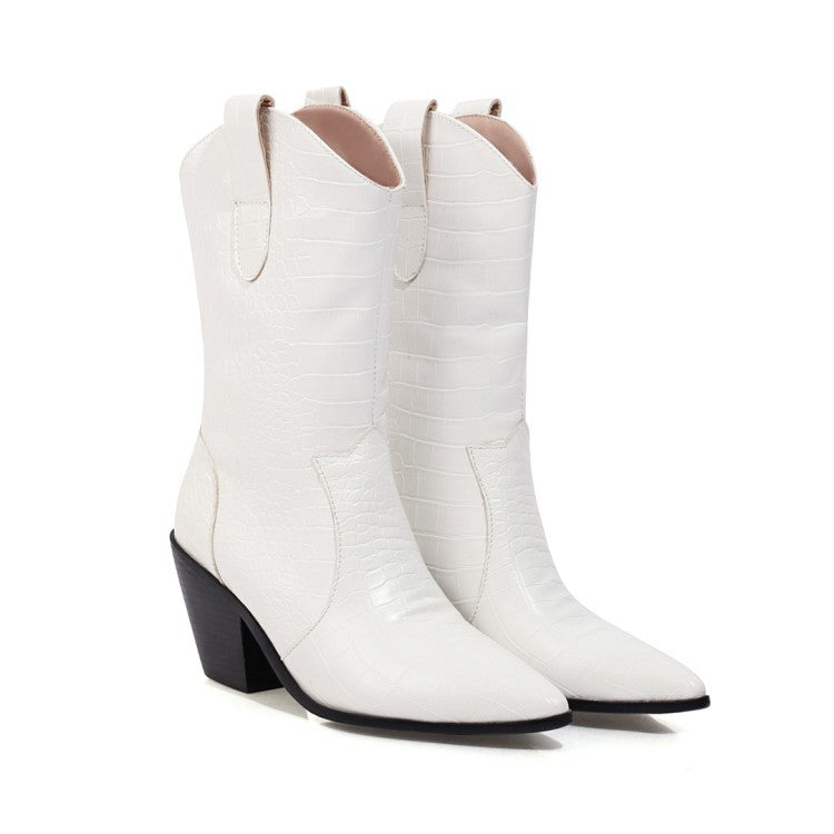 Vintage Peep Toe Chunky Heels Plus Sizes Boots-boots-White-36-Free Shipping Leatheretro