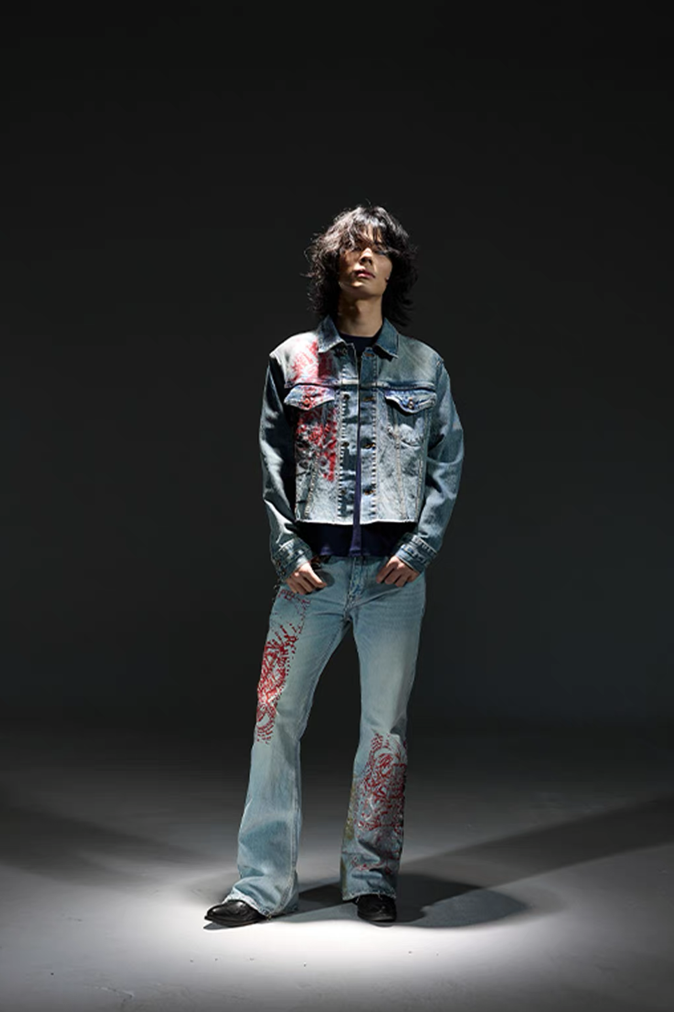 NOTHINGNESS WORLD Washed Multi-Print Denim Jacket-Jacket-S-Free Shipping Leatheretro