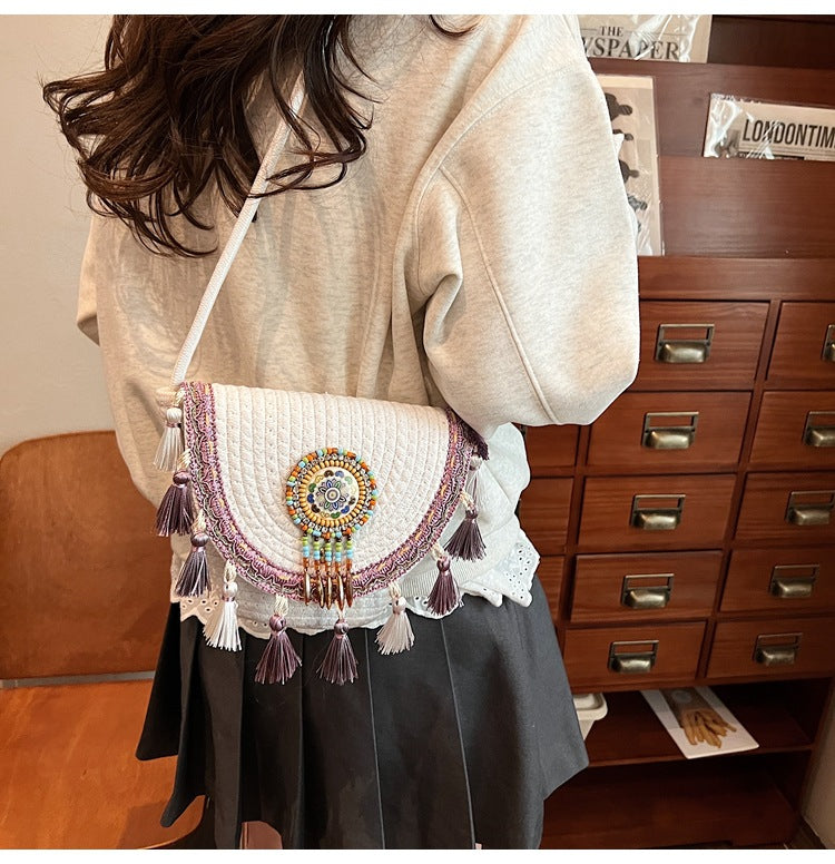 Bohemian Straw Woven Handbag-khaki-Free Shipping Leatheretro