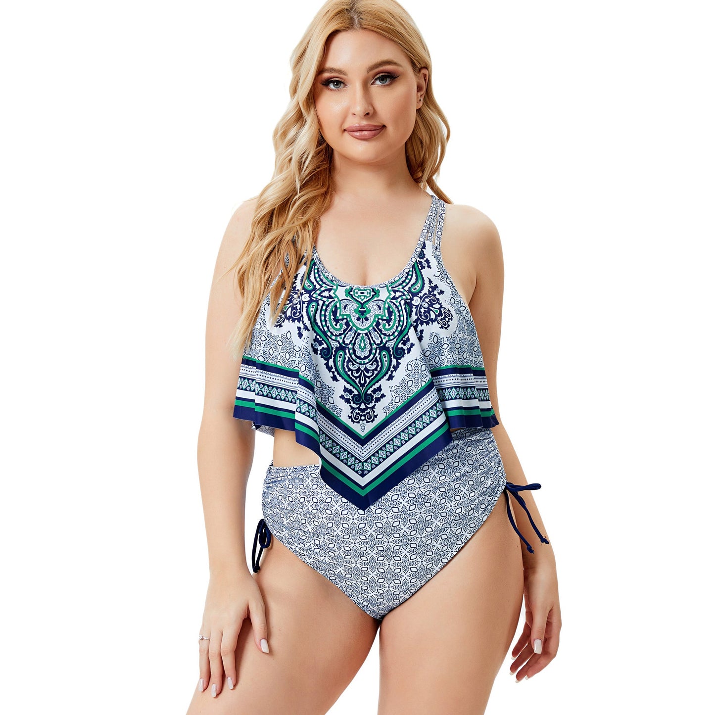 Blue Print Vintage Plus Sizes Summer Bikini Swimwear-Swimwear-Blue-L-Free Shipping Leatheretro