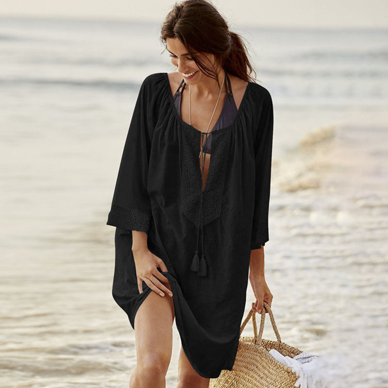 Casual Lace Design Summer Holiday Bikini Cover Ups-Black-One Size-Free Shipping Leatheretro