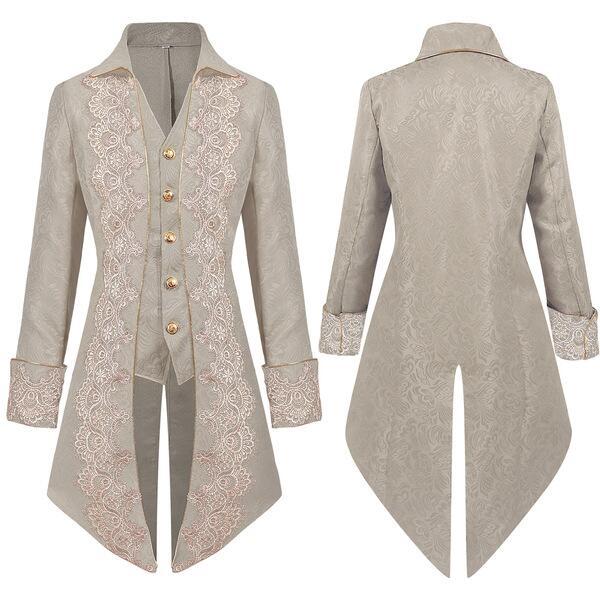 Men's Gothic Victorian Frock Coat-Ivory-S-Free Shipping Leatheretro