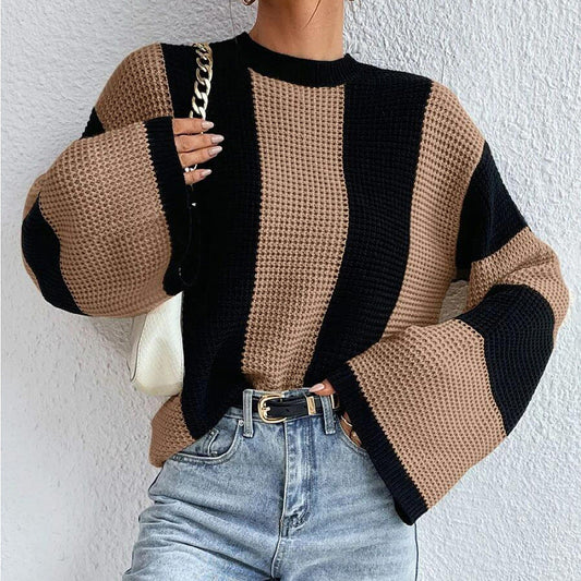 Designed Striped Knitted Sweaters-Sweater&Hoodies-Khaki-S-Free Shipping Leatheretro