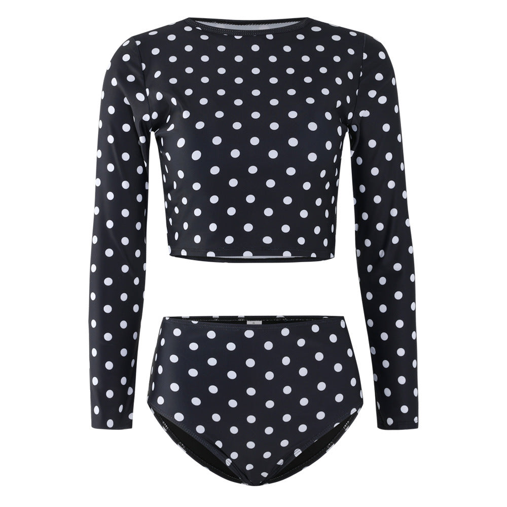 Black Dot Long Sleeves Surf Wear for Women-Swimwear-Dot-S-Free Shipping Leatheretro