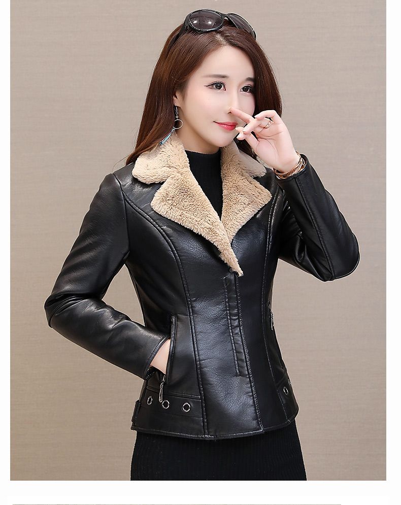 Women's Winter Faux Leather Jacket Thickened Faux Fur Lined-Gray-M-Free Shipping Leatheretro