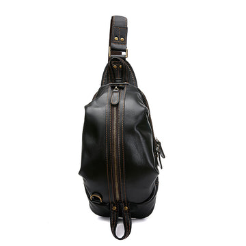 Vintage Crazy Horse Leather Men's Chest Bag-Handbags-Black-12 inches-Free Shipping Leatheretro