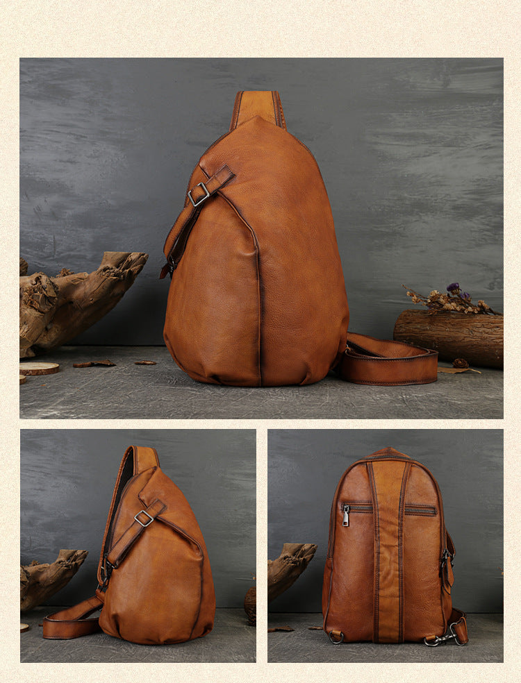 Genuine Full-Grain Leather Unisex Crossbody Chest Bag – Handmade Vintage Retro Style Shoulder Purse for Men & Women-crossbody bags-Brown-Free Shipping Leatheretro
