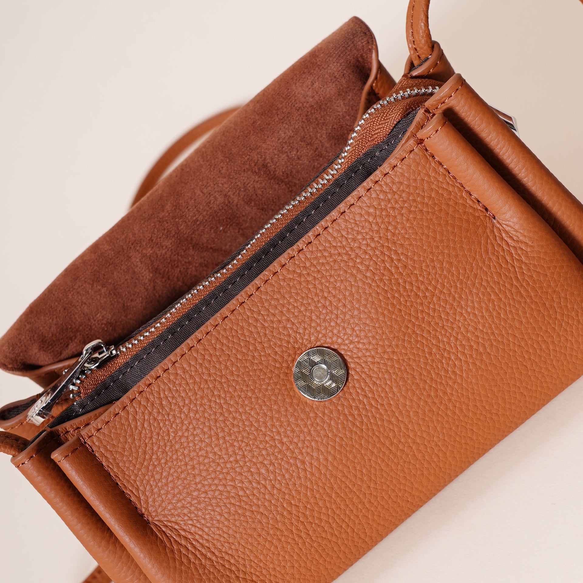 Women's Genuine Leather Crossbody Bag-Apricot-21 cm (L) × 7 cm (W) × 12 cm (H) / 8.3 in (L) × 2.8 in (W) × 4.7 in (H)-Free Shipping Leatheretro