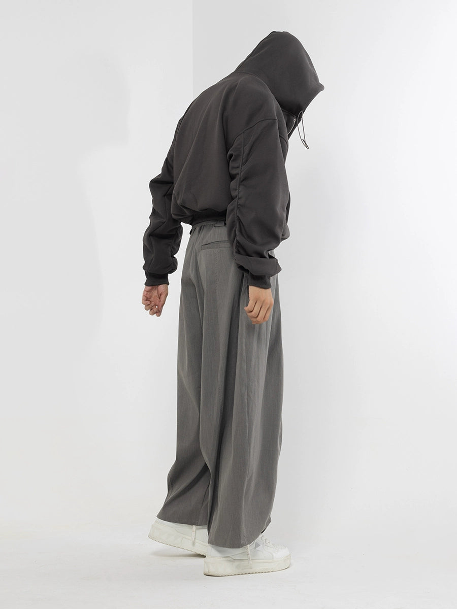 CLP Black & Grey Men's Loose Fit Zip-Up Hoodie-black-S-Free Shipping Leatheretro