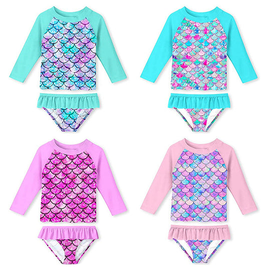 3D Fish Scale Design Two Pieces Swimsuits for Girls-Swimwear-YY106-5-100cm-Free Shipping Leatheretro