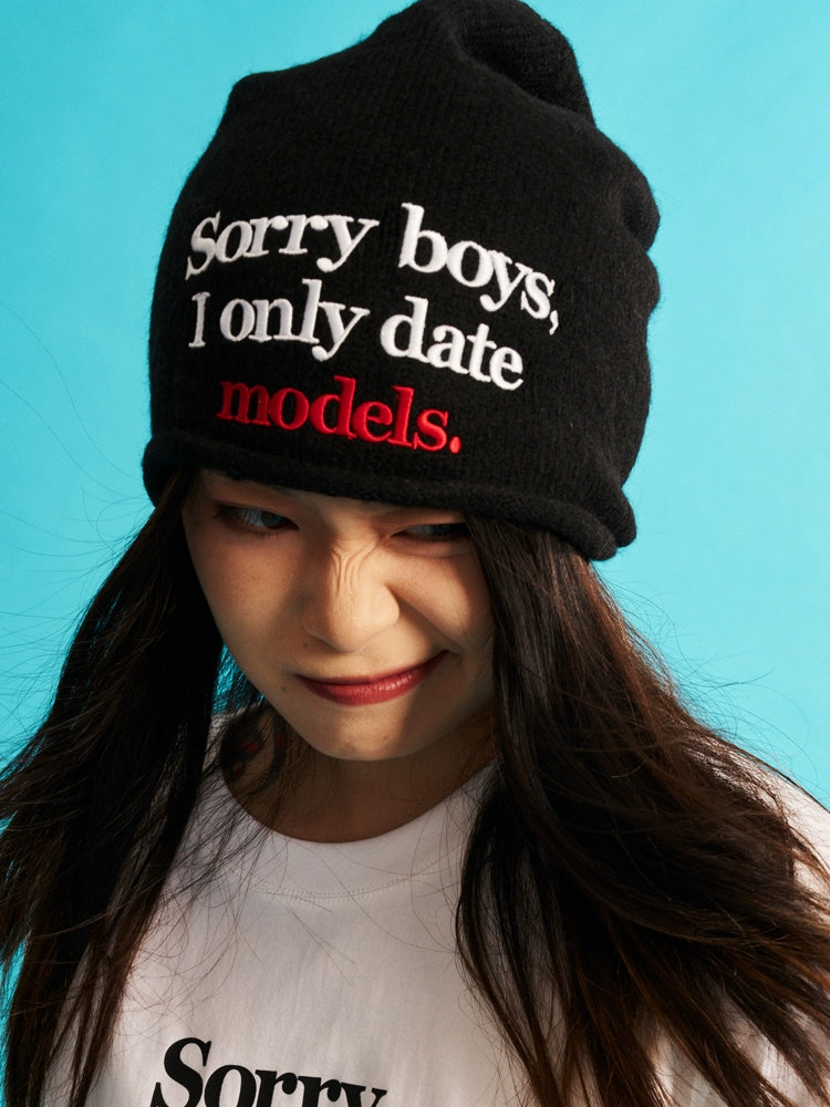 WCC Sorry Boys I Only Date Models Knitted Beanie-Black-Free Size for All-Free Shipping Leatheretro