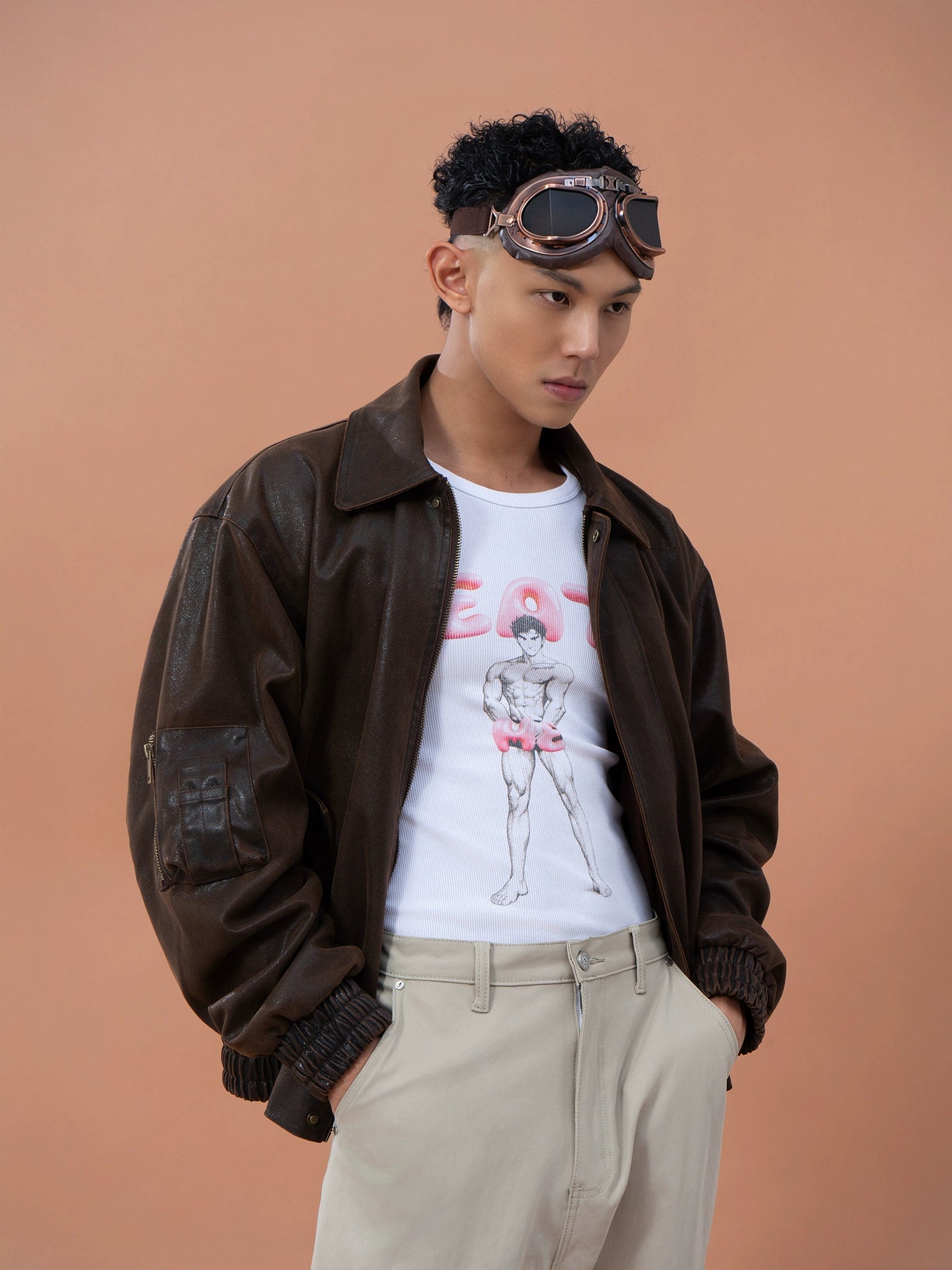 CLP Men's Brown Lapel Vintage Faux Leather Jacket-Coffee-M-Free Shipping Leatheretro