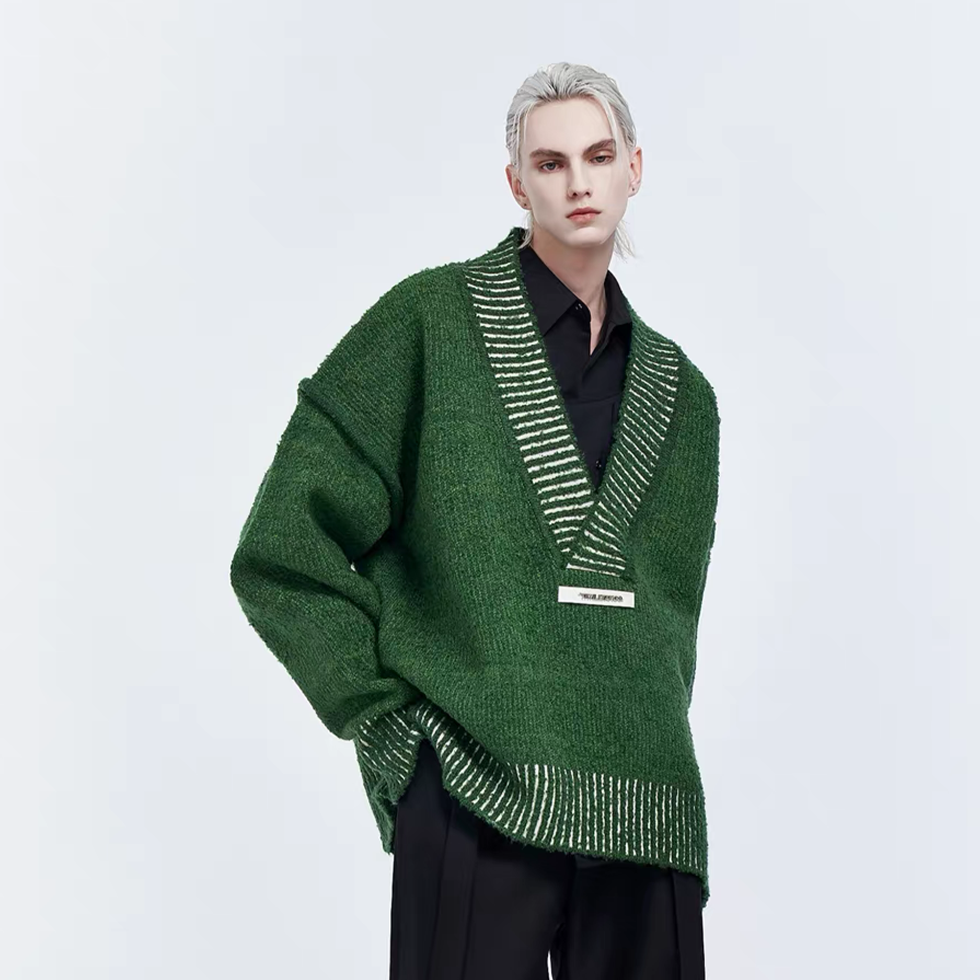 TIWILLTANG Retro Oversized V-Neck Sweater