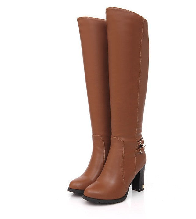 Fashion Winter Plus Sizes Knee High Boots-boots-Brown-34-Free Shipping Leatheretro