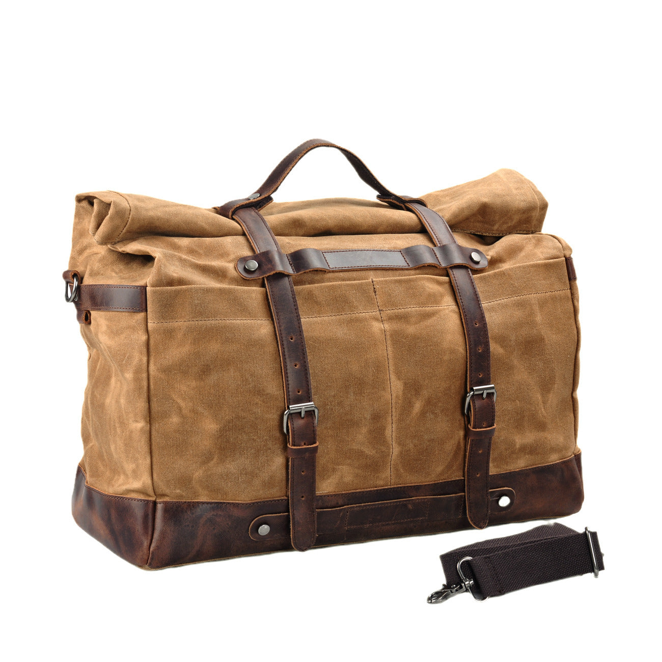 Large Capacity Vintage Waxed Canvas Travel Tote Bag-khaki-Free Shipping Leatheretro