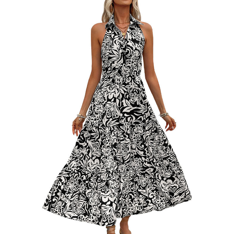 Casual Halter Summer Sleeveless Long Dresses-dresses-Black-S-Free Shipping Leatheretro