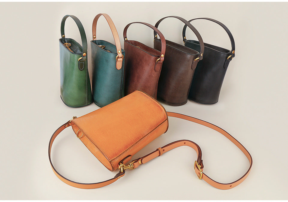 Vegetable-Tanned Leather Bag, Phone Bags-Handbags-Black-Free Shipping Leatheretro