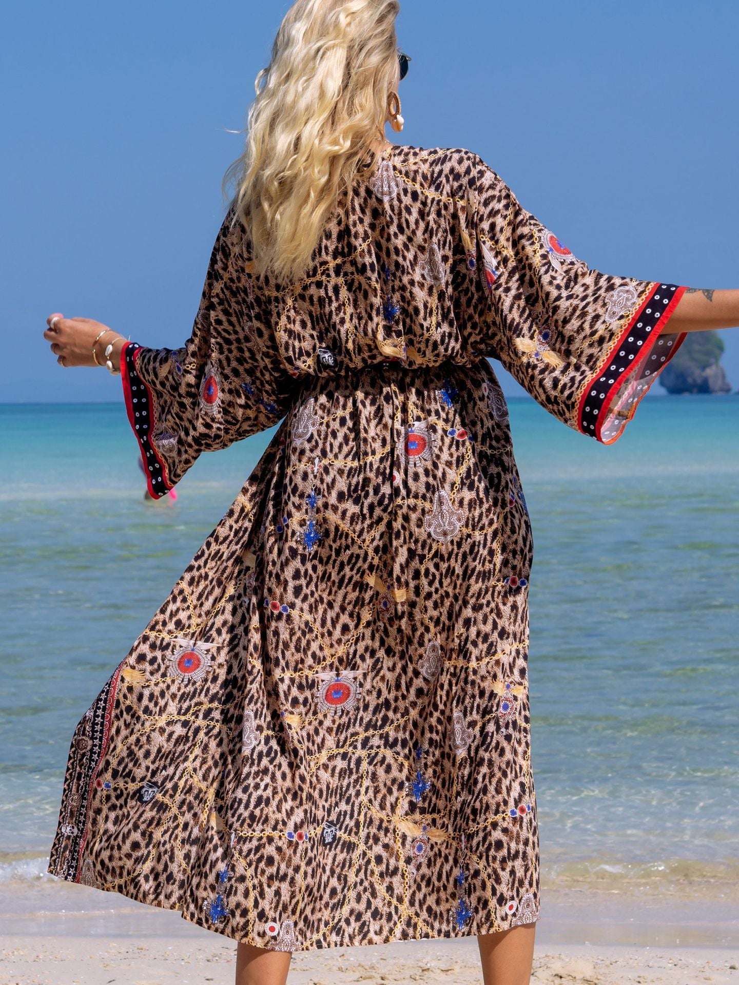 Fashion Floral Print Summer Kimono Beachwear Cover Ups-Leopard Chain-One Size-Free Shipping Leatheretro