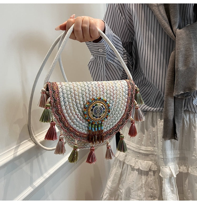 Bohemian Straw Woven Handbag-khaki-Free Shipping Leatheretro