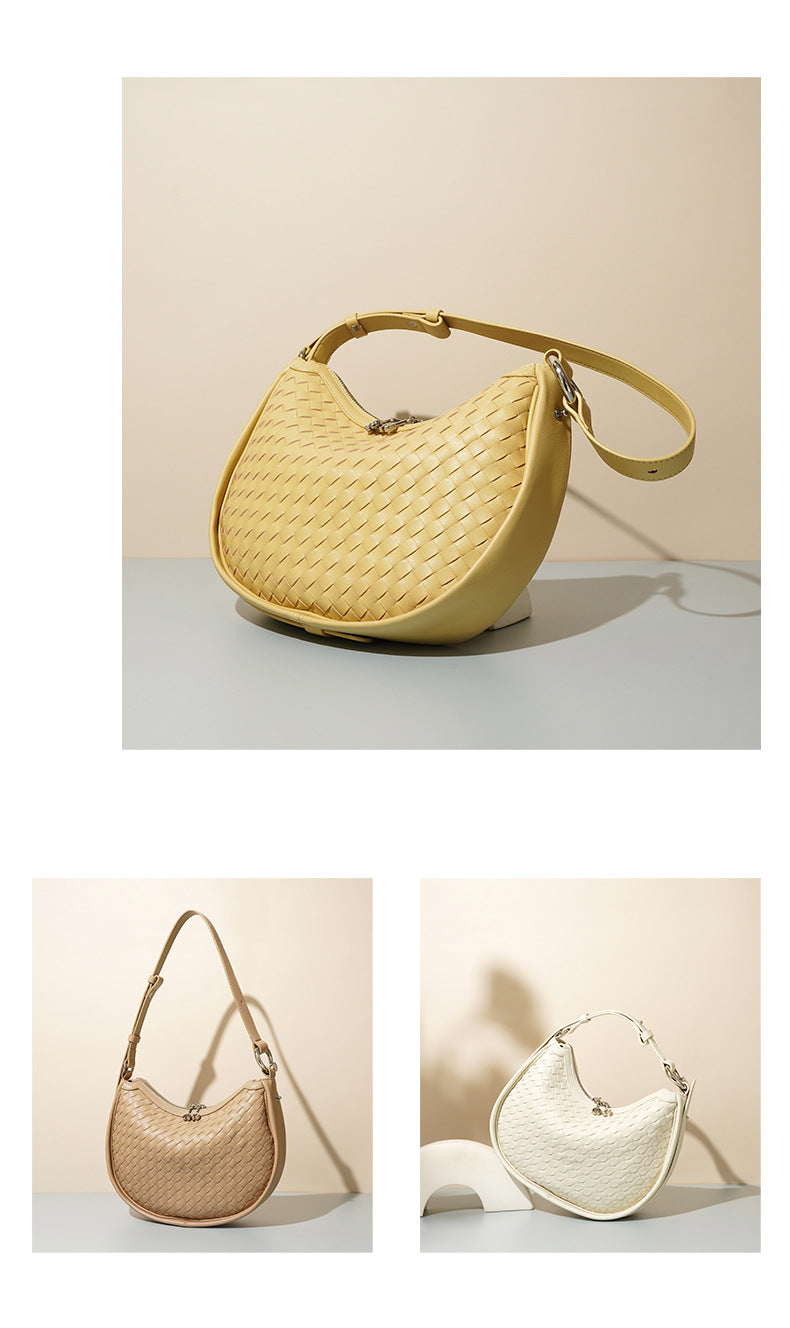 Woven Leather Crescent Bag – Stylish Boho Shoulder Bag-Shoulder Bags-White - 31*7*22cm-Free Shipping Leatheretro