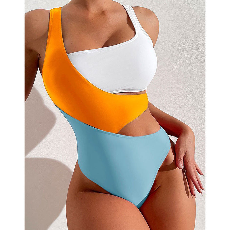 Sexy Contrast Color One Piece Women Swimsuits-Swimwear-A-S-Free Shipping Leatheretro